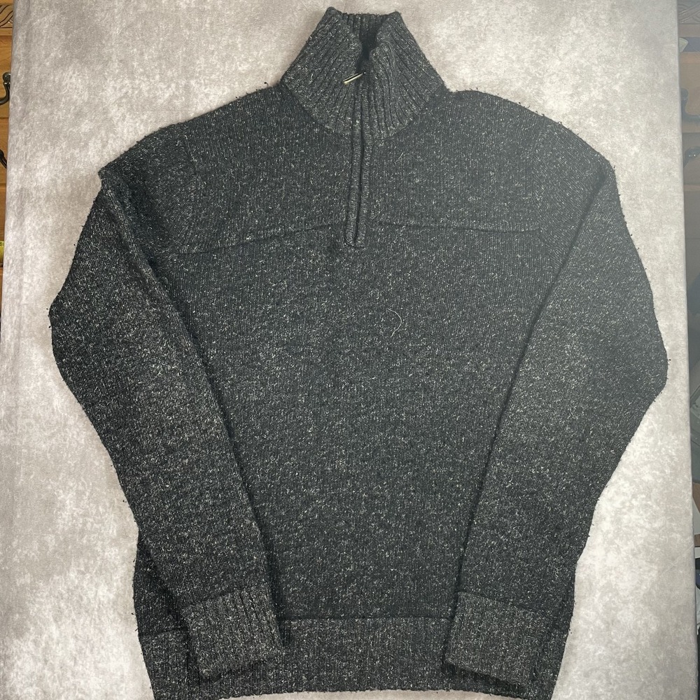 Billy Reid Sweater Mens Large Merino Wool Linen Blend 1/4 Zip Pullover Black